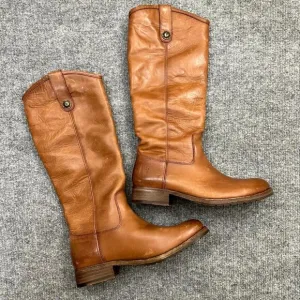 Frye Melissa Button Lug 3471374-COG Women 7B Riding Boots Cognac Knee High Boots