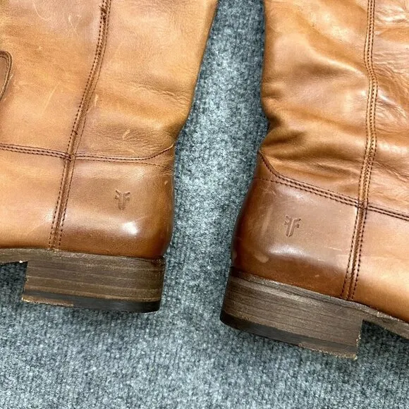 Frye Melissa Button Lug 3471374-COG Women 7B Riding Boots Cognac Knee High Boots