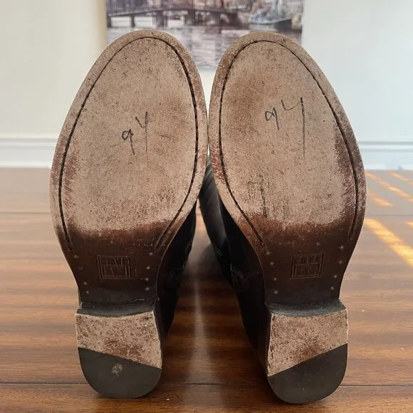 Frye Melissa Harness Boots Women’s Size 6.5 B Brown Leather Extended Calf 76929
