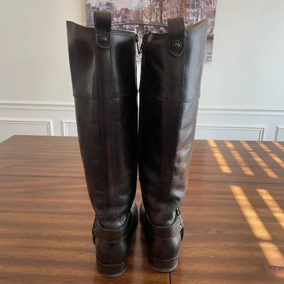 Frye Melissa Harness Boots Women’s Size 6.5 B Brown Leather Extended Calf 76929