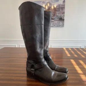 Frye Melissa Harness Boots Women’s Size 6.5 B Brown Leather Extended Calf 76929