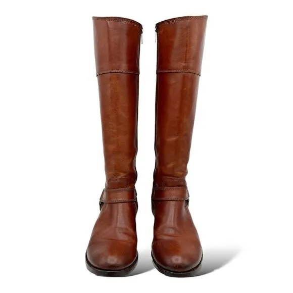 Frye Melissa Harness Tall Riding Boots Women Size 6.5 B Chestnut Brown Leather