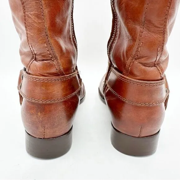 Frye Melissa Harness Tall Riding Boots Women Size 6.5 B Chestnut Brown Leather