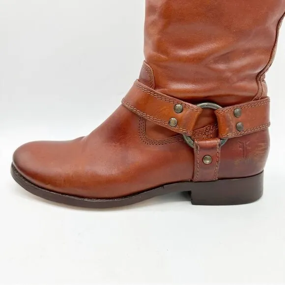 Frye Melissa Harness Tall Riding Boots Women Size 6.5 B Chestnut Brown Leather