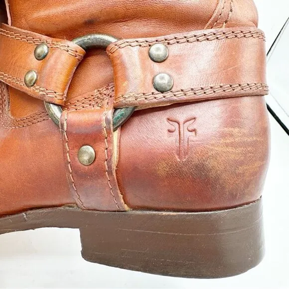 Frye Melissa Harness Tall Riding Boots Women Size 6.5 B Chestnut Brown Leather