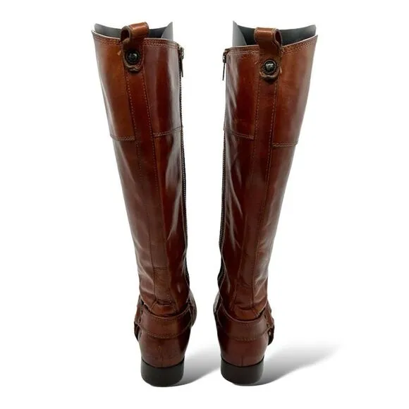 Frye Melissa Harness Tall Riding Boots Women Size 6.5 B Chestnut Brown Leather