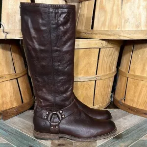 Frye Philip Harness Tall 76850 Brown Leather Back-Zip Riding Boots Womens Size 8