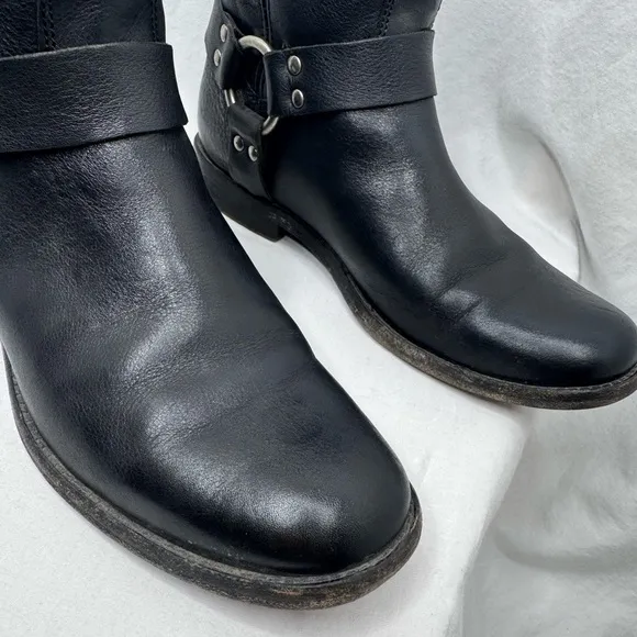 FRYE Phillip Harness Leather Bootie in Black Size 8