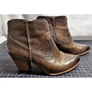 Frye Renee Seam zipper women Slate western leather ankle boots Sz 8.5‎ brown