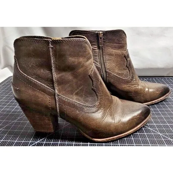 Frye Renee Seam zipper women Slate western leather ankle boots Sz 8.5‎ brown