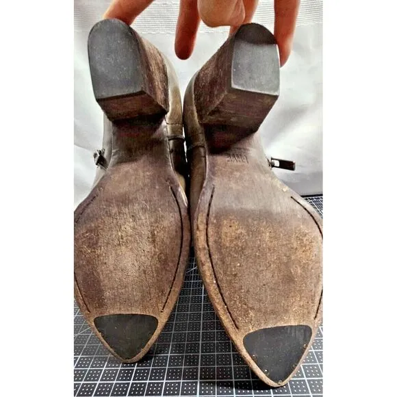 Frye Renee Seam zipper women Slate western leather ankle boots Sz 8.5‎ brown