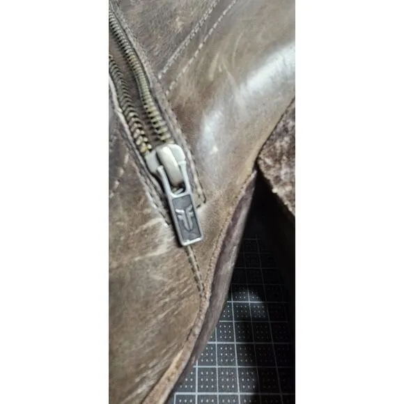 Frye Renee Seam zipper women Slate western leather ankle boots Sz 8.5‎ brown