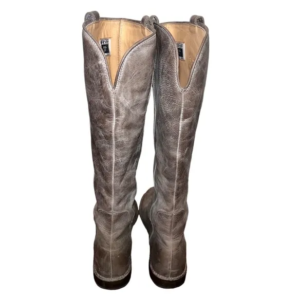 Frye Tall Gray Distressed Leather Paige Riding Boots