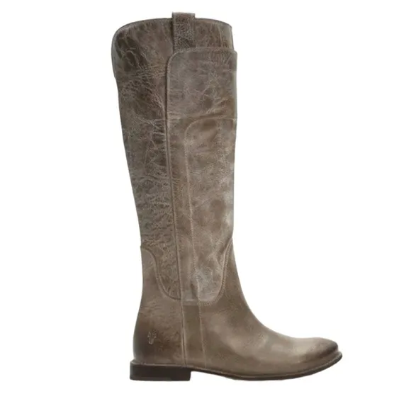 Frye Tall Gray Distressed Leather Paige Riding Boots