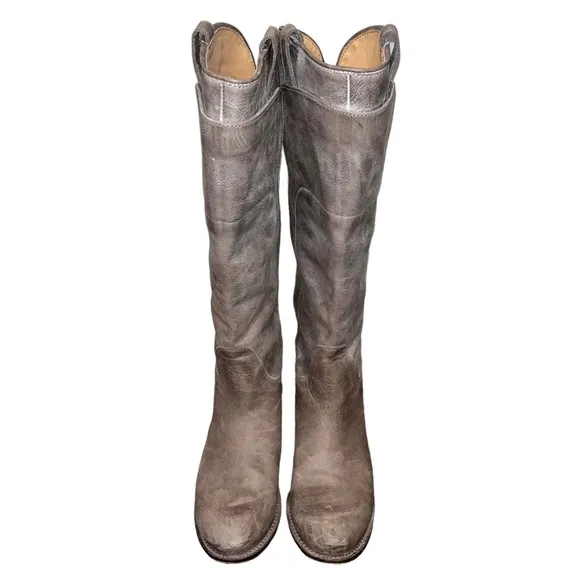 Frye Tall Gray Distressed Leather Paige Riding Boots