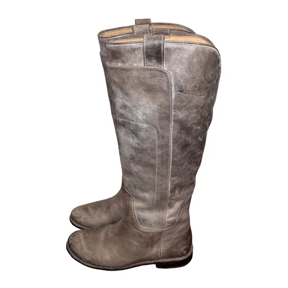 Frye Tall Gray Distressed Leather Paige Riding Boots