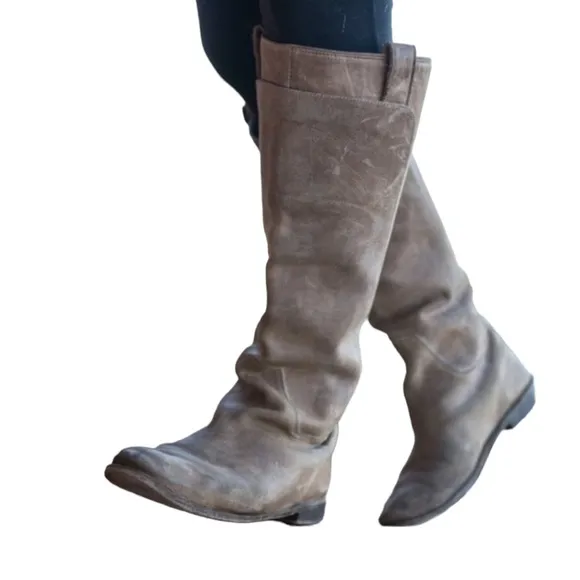 Frye Tall Gray Distressed Leather Paige Riding Boots