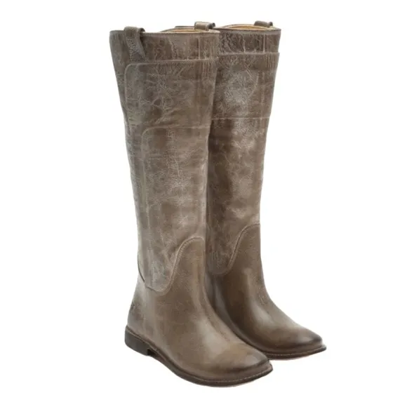 Frye Tall Gray Distressed Leather Paige Riding Boots