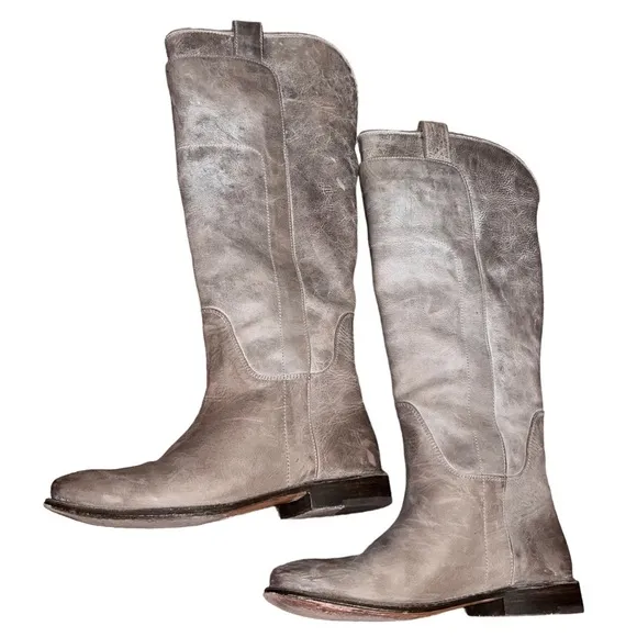 Frye Tall Gray Distressed Leather Paige Riding Boots