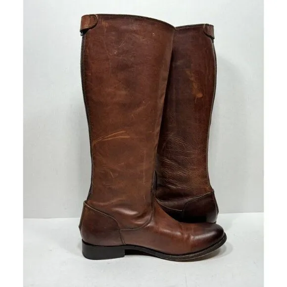 Frye Melissa Button Back Zip Leather 3471368 Cognac Boots Women’s Size 7.5 B