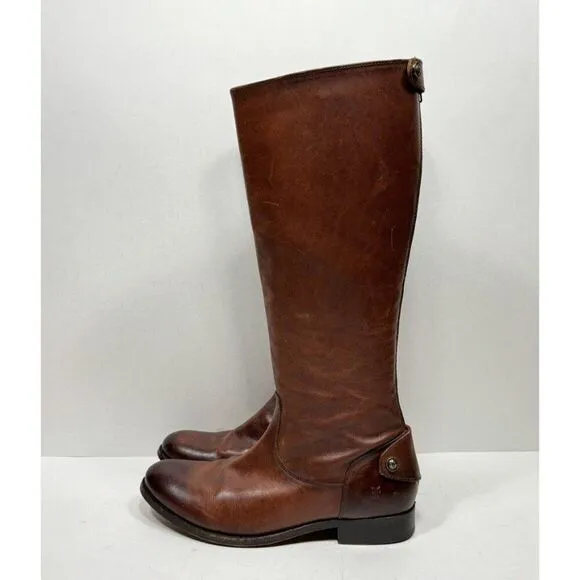 Frye Melissa Button Back Zip Leather 3471368 Cognac Boots Women’s Size 7.5 B