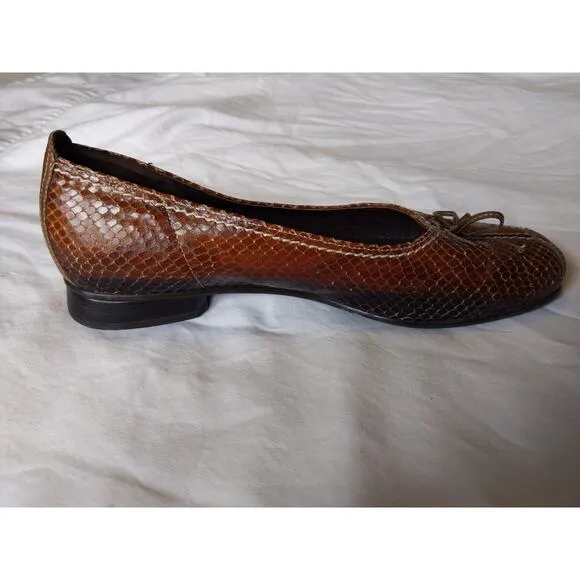 Gabor Fashion Brown Snake Print Leather Flats Size 9 US/6.5 UK Comfort Shoes