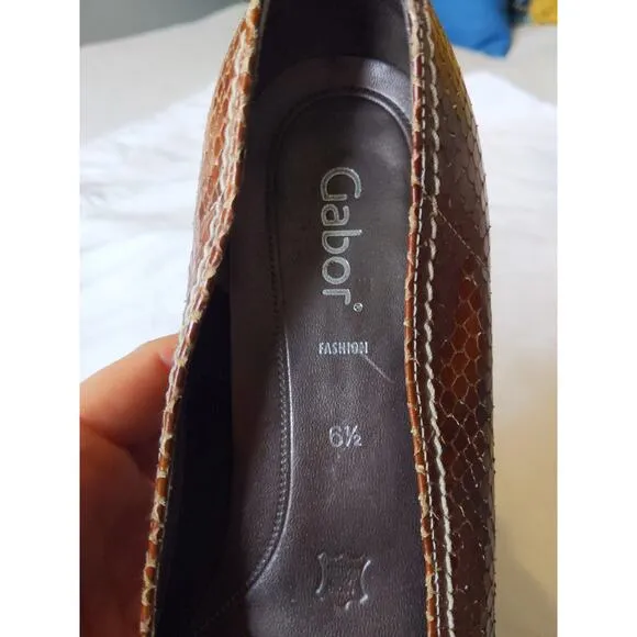 Gabor Fashion Brown Snake Print Leather Flats Size 9 US/6.5 UK Comfort Shoes