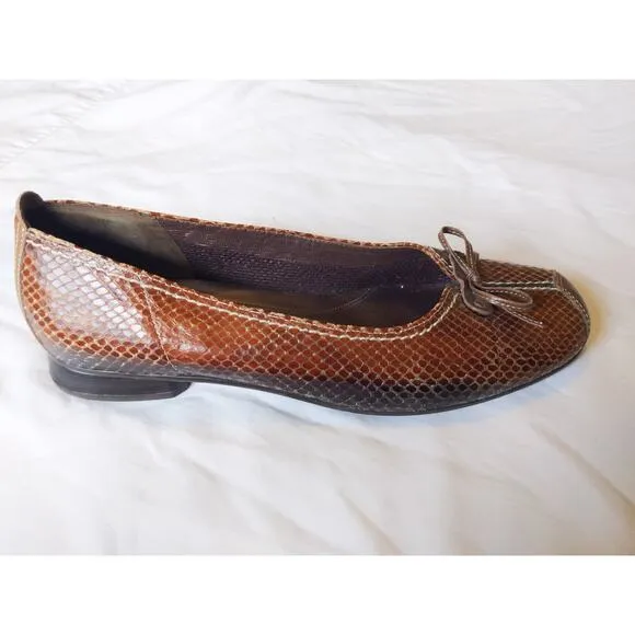Gabor Fashion Brown Snake Print Leather Flats Size 9 US/6.5 UK Comfort Shoes