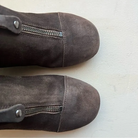 Gentle Souls Ridgual Coffee Brown Front Zip Wedge Heel Suede Boots Women's 6.5
