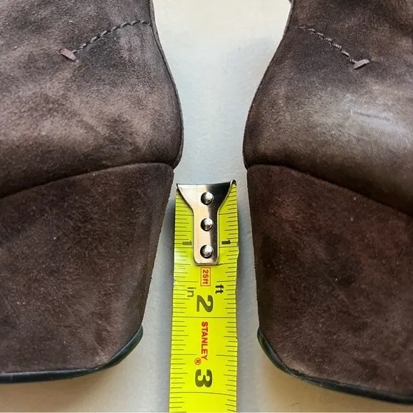 Gentle Souls Ridgual Coffee Brown Front Zip Wedge Heel Suede Boots Women's 6.5