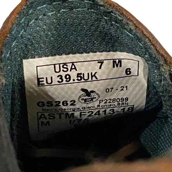 Georgia Giant Romeo Steel Toe Shoes Boots Mens Size 7 Womens Size 9 Soggy Brown