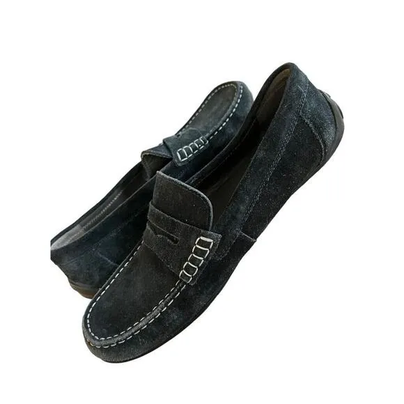 Geox Respira Mens Black Suede Driving Moc Loafers 8 (41) Slip On Shoes EUC