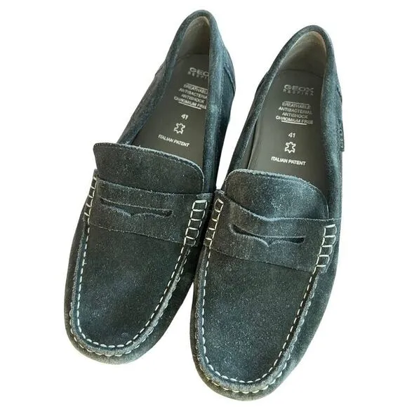 Geox Respira Mens Black Suede Driving Moc Loafers 8 (41) Slip On Shoes EUC