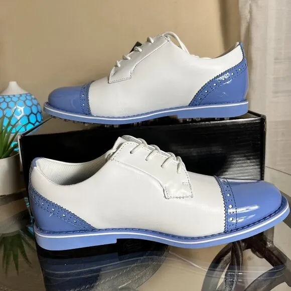 G/Fore Gallivanter Cap-Toe Vista‎ Blue White Leather Golf Shoes Women's Size 7
