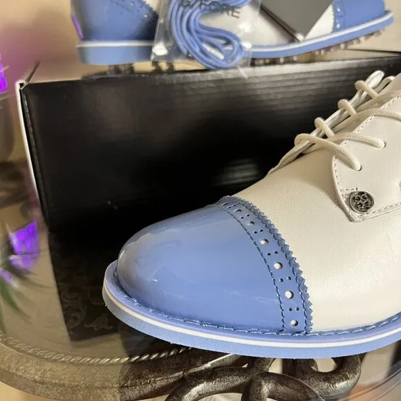 G/Fore Gallivanter Cap-Toe Vista‎ Blue White Leather Golf Shoes Women's Size 7