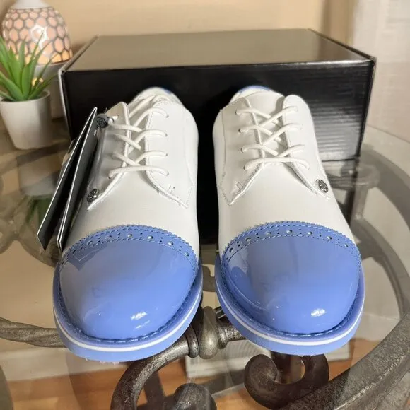 G/Fore Gallivanter Cap-Toe Vista‎ Blue White Leather Golf Shoes Women's Size 7