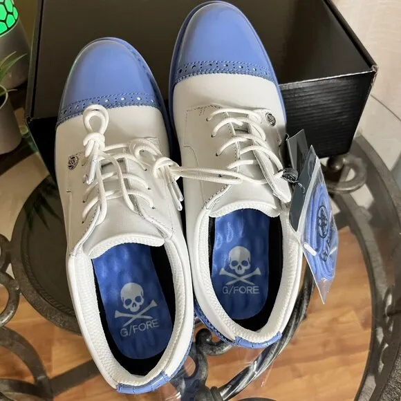 G/Fore Gallivanter Cap-Toe Vista‎ Blue White Leather Golf Shoes Women's Size 7