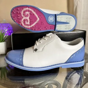 G/Fore Gallivanter Cap-Toe Vista‎ Blue White Leather Golf Shoes Women's Size 7