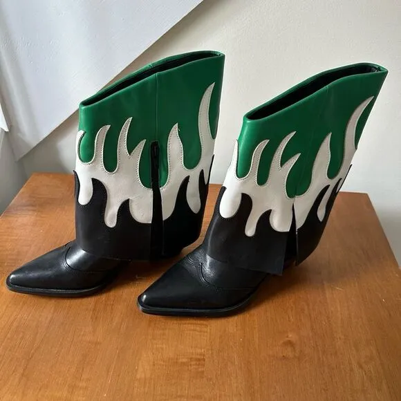Gianni Bini Conley Flame Leather Western Foldover Boots, Women US Size 6 &amp; 5.5