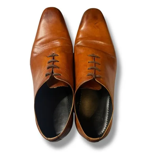 Gifennse Dress Shoes Mens Brown Leather Plain Toe Lace Up Size 10.5