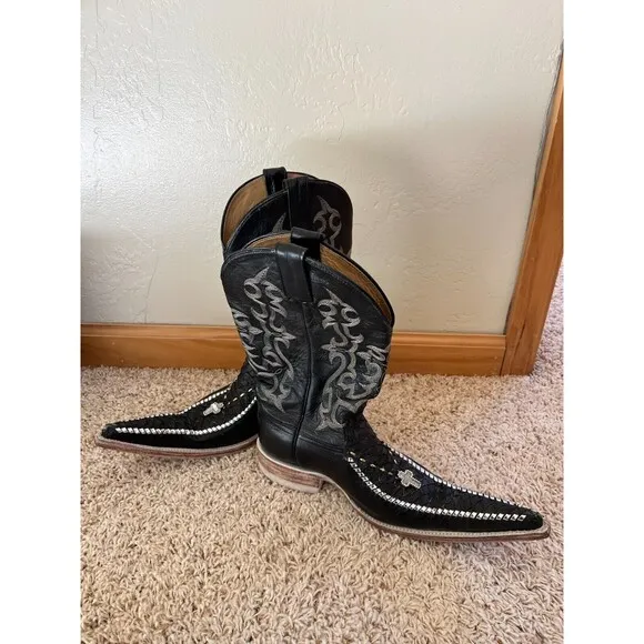 GML Mexican Pointy Dancing Boots Snakeskin Studs and Holy Crosses‎ Men’s Size 6