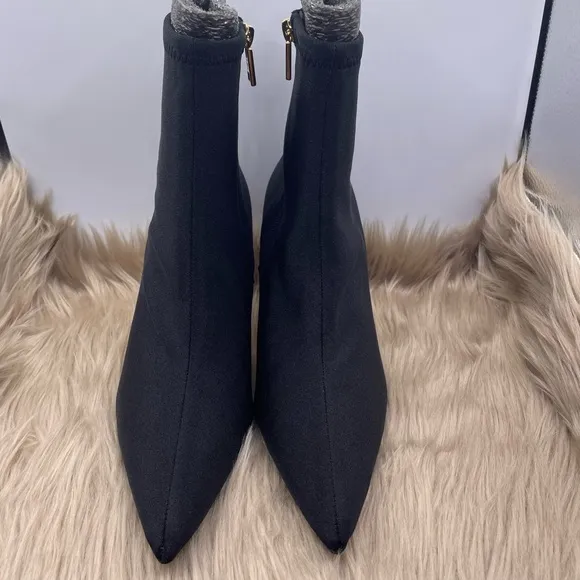 Good American black shine neoprene ankle heel boots women Size 8.5