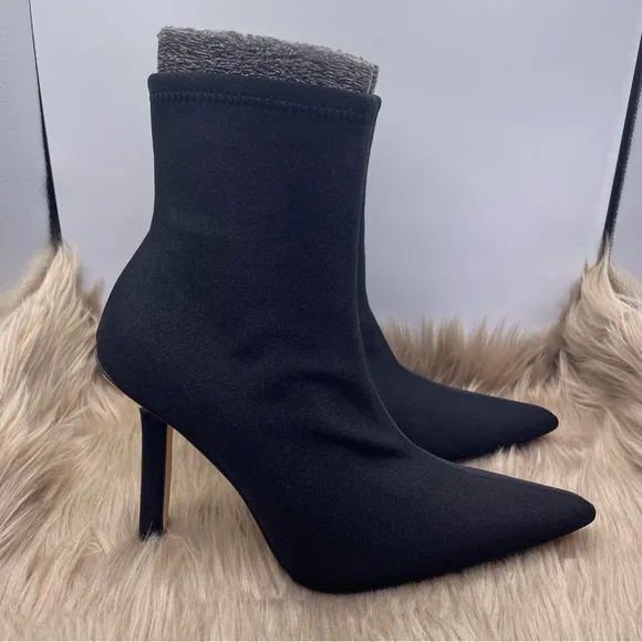 Good American black shine neoprene ankle heel boots women Size 8.5