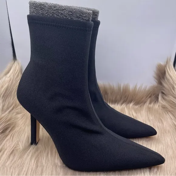 Good American black shine neoprene ankle heel boots women Size 8.5