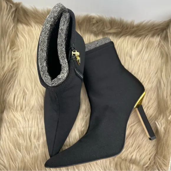 Good American black shine neoprene ankle heel boots women Size 8.5