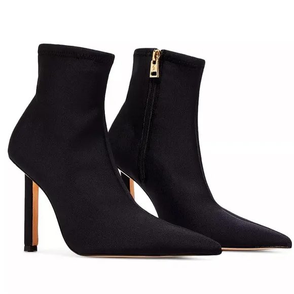 Good American black shine neoprene ankle heel boots women Size 8.5