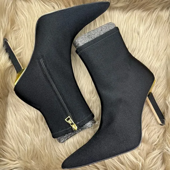 Good American black shine neoprene ankle heel boots women Size 8.5