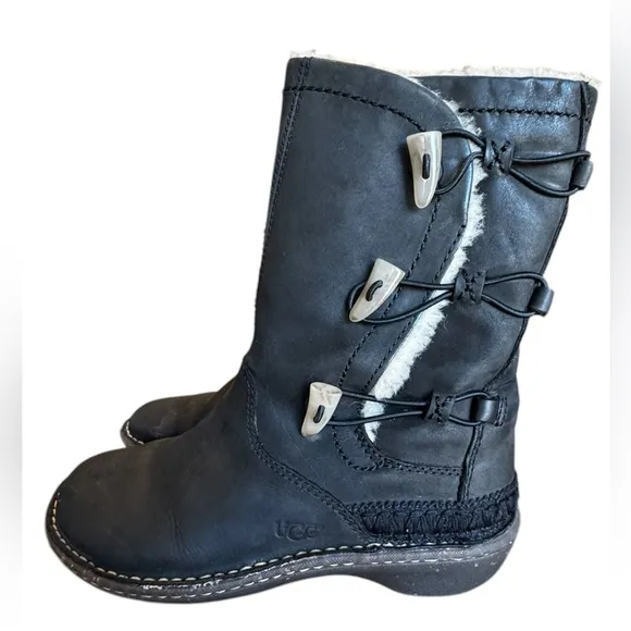 GUC Women’s Ugg‎ Kona Black Midcalf Suede Leather Toggle Winter Boots Size 7