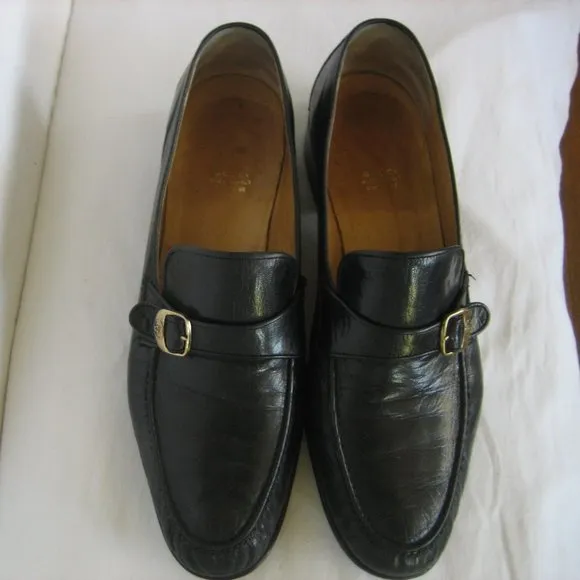 GUCCI Men's Loafer Leather Shoes Double G Monk Strap Size 46/US Size 9