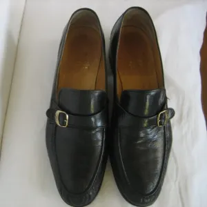 GUCCI Men's Loafer Leather Shoes Double G Monk Strap Size 46/US Size 9